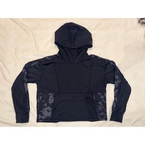 Nani Womens Black Floral Camo Activewear Hoodie Cropped Sweatshirt Size L (332)